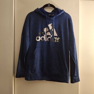 Adidas Women's Blue And Black Heathered Hoodie with Logo